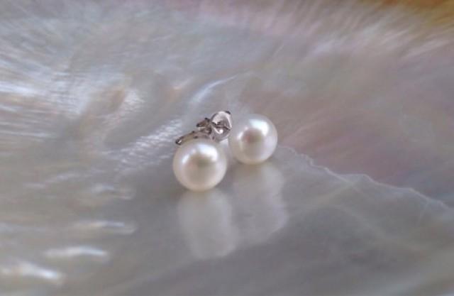 wedding photo - 8mm Genuine AAA Pearl Earrings,Genuine Pearl Studs, Genuine Pearl Earrings, Genuine Pearl Stud Earrings, Freshwater Pearl Studs, 925 Silver from ADARNA GALLERY