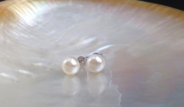 wedding photo - 7mm Genuine AAA Pearl Earrings, Genuine Pearl Studs, Genuine Pearl Earrings, Genuine Pearl Stud Earrings, Freshwater Pearl Studs, 925 Silver from ADARNA GALLERY