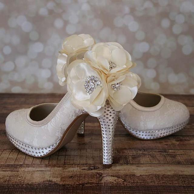 wedding photo - Ivory Closed Toe Shoes with Lace Overlay