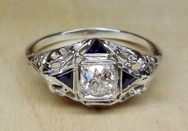 vintage antique 70ct old european cut diamond sapphire 14k white gold engagement ring 1920s art deco filigree 2262703 weddbook - Vintage Wedding Rings 1920 vintage antique 70ct old european cut diamond sapphire 14k white gold engagement ring 1920s art deco filigree 2262703 weddbook - Vintage Wedding Rings 1920