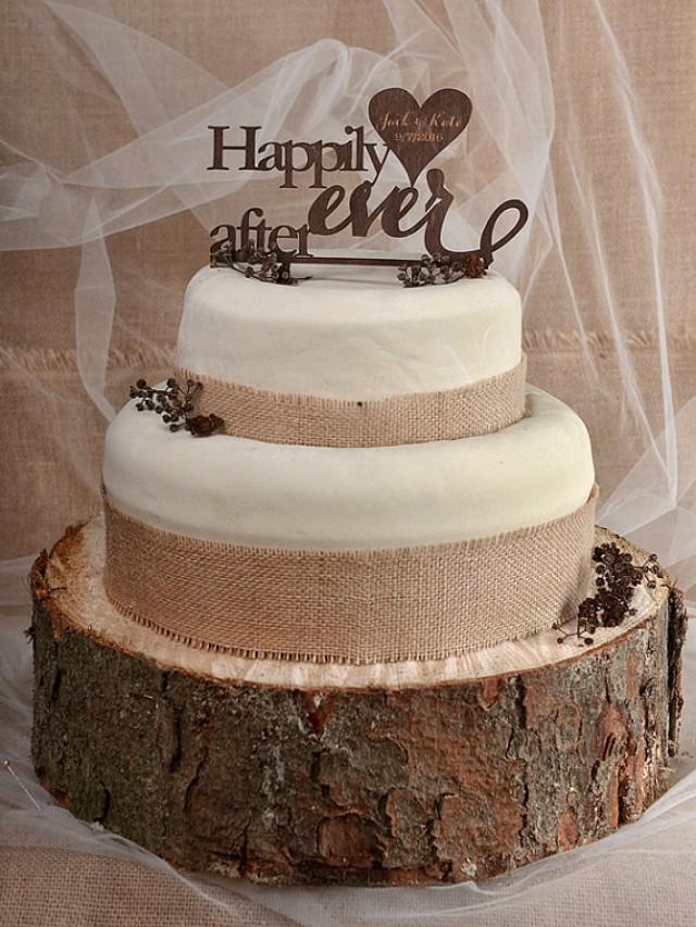 wedding photo - Rustic Cake Topper, Wood Cake Topper,  Happily Ever After,  Cake Topper, Wedding Cake Topper, Love cake topper