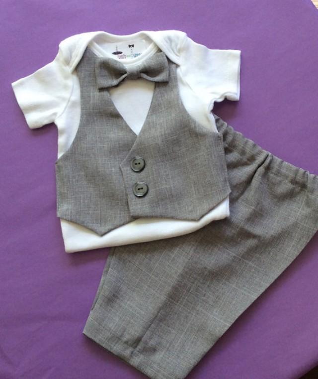 Onesie Vest..Tuxedo Onesie..Gray Onesie Vest..Baby Wedding Outfit..Baby bow tie..light gray bow tie