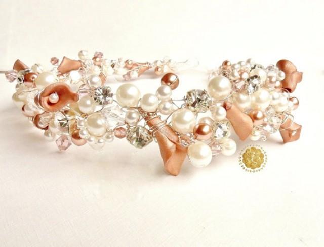 wedding photo - Pearl Rhinestone Headband, Bridal Hair Piece, Wedding Headband, Hair Accessories, Bridal Headband, Rose Gold Headband