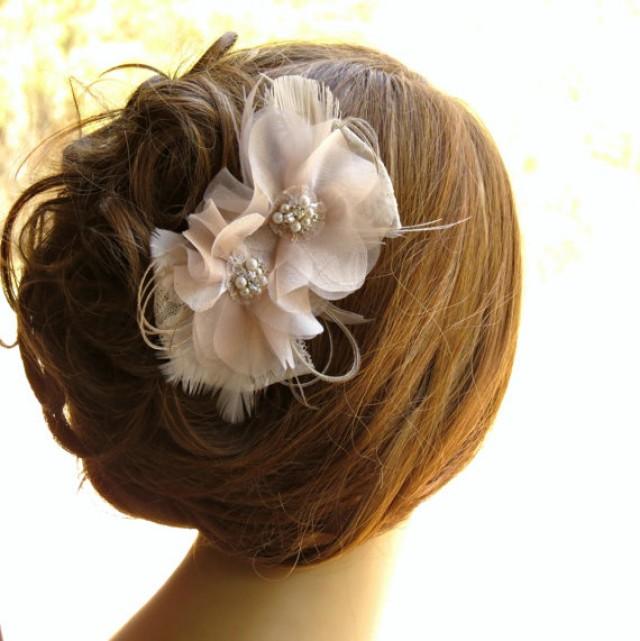 wedding photo - Flower Headpiece, Bridal Hair Flower, Hair Accessories, Floral Lace Pearl Rhinestone Wedding Flower Hair Clip, Bridal Hair Piece