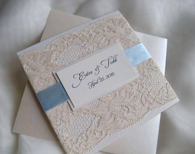 wedding photo - Wedding Invitation, Lace Wedding Invitation, Blue Wedding Invita