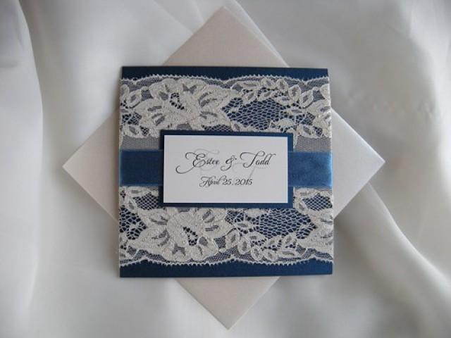 wedding photo - Wedding Invitation, Lace Wedding Invitation, Navy Blue Wedding Invita