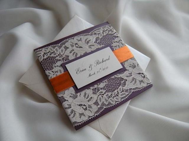 wedding photo - Wedding Invitation, Lace Wedding Invitation, Orange Invitations 
