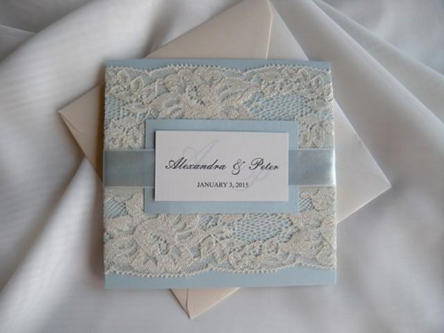 wedding photo - Wedding Invitation, Lace Wedding Invitation, Blue Invitations 