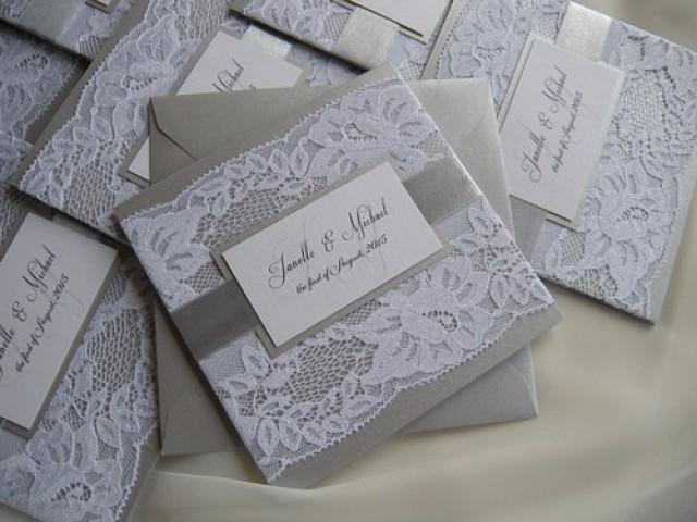 wedding photo - Wedding Invitations, Lace Wedding Invitations Rustic invitations, Grey 