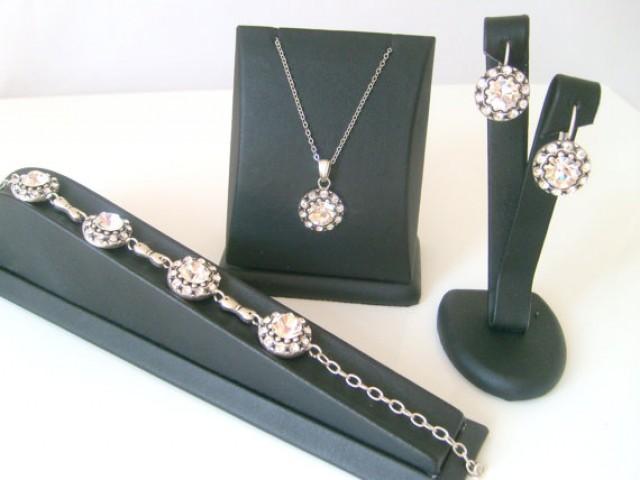 wedding photo - Vintage style art deco swarovski crystal rhinestone wedding jewelry set bridal jewelry bridesmaid gifts..