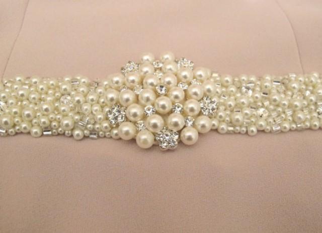 wedding photo - Pearl Jeweled Sashes Hand Beaded Bridal Belt Rhinestones crystal beads Ivory