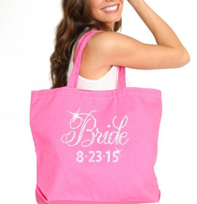 wedding photo - Flirty Bride Tote: Personalized Very Pink Bride Tote, Custom Bride Bag, Wedding Date Tote, Caryall
