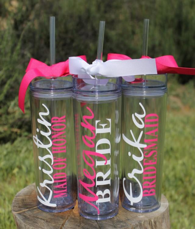 wedding photo - Set of 6 Tall Skinny Personalized Tumblers - Great Gift - Bridesmaids Gift - Bridal Party Tumblers - Bachelorette Gifts - Wedding Tumblers