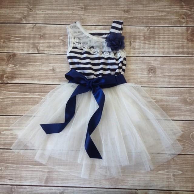 Navy White Toddler Girl Dress, Nautical Dress, Flower Girl ...