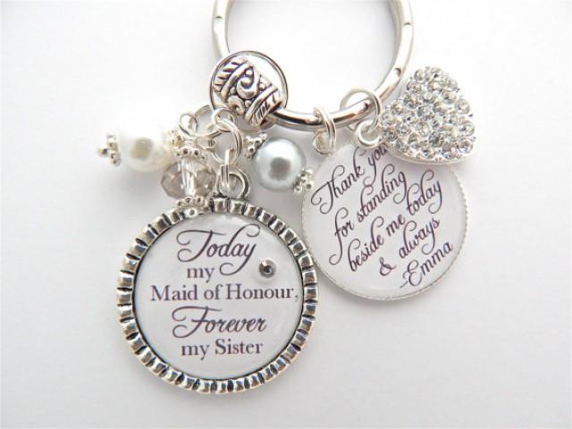 wedding photo - Forever my SISTER, BEST FRIEND Maid of Honor of the Bride Wedding Quote Junior Bridesmaid Jewelry Mother of the bride Gift Sister In-Law