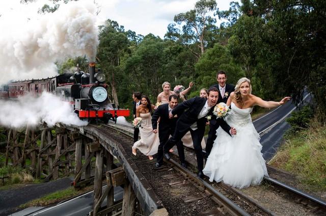 wedding photo - Close call with Puffing Billy