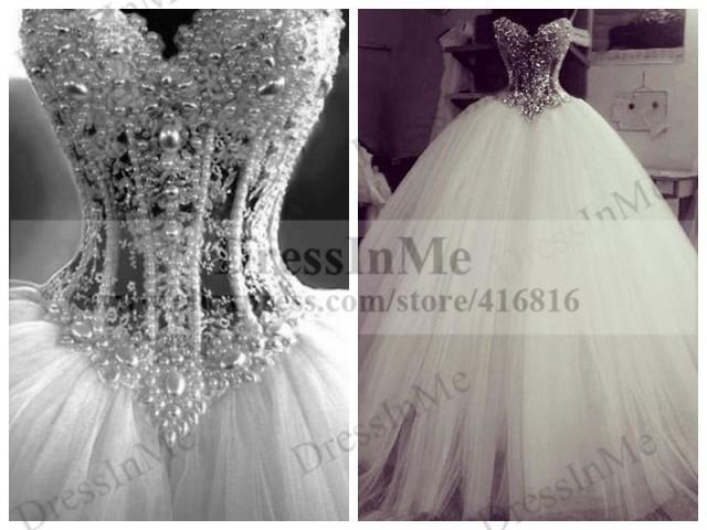 wedding photo - Aliexpress.com : Buy Real Brides Heavily Pearl Beaded See Through Lace Corset Princess Wedding Ball Gown with Puffy Tulle Skirt from Reliable Wedding Dresses suppliers on DressInMe 