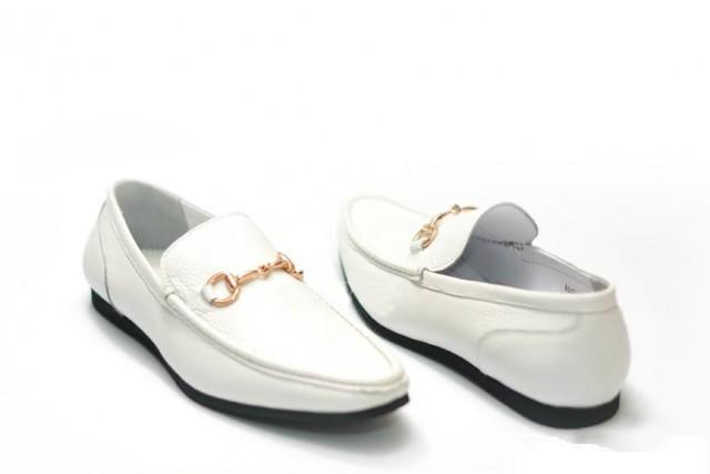 wedding photo - LIFE STYLE Mens White Leather Horsebit Driving Loafers Shoes