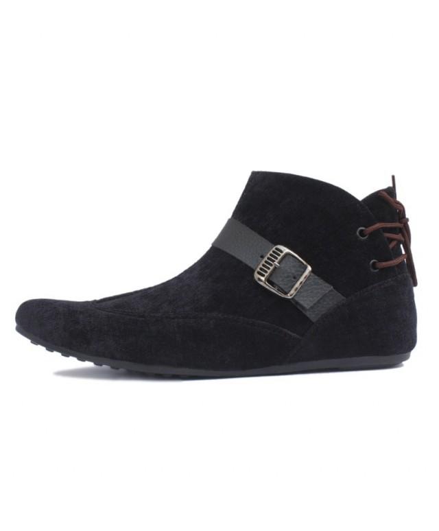 wedding photo - LIFE STYLE Mens Marko Black Suede Leather Side Buckle Hipster Shoes