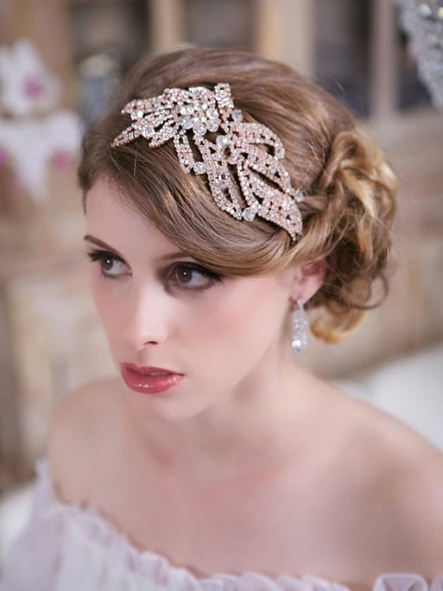Bridal Headpiece, Crystal Rose Gold Headpiece, Silver, Crystal Wedding Head ...