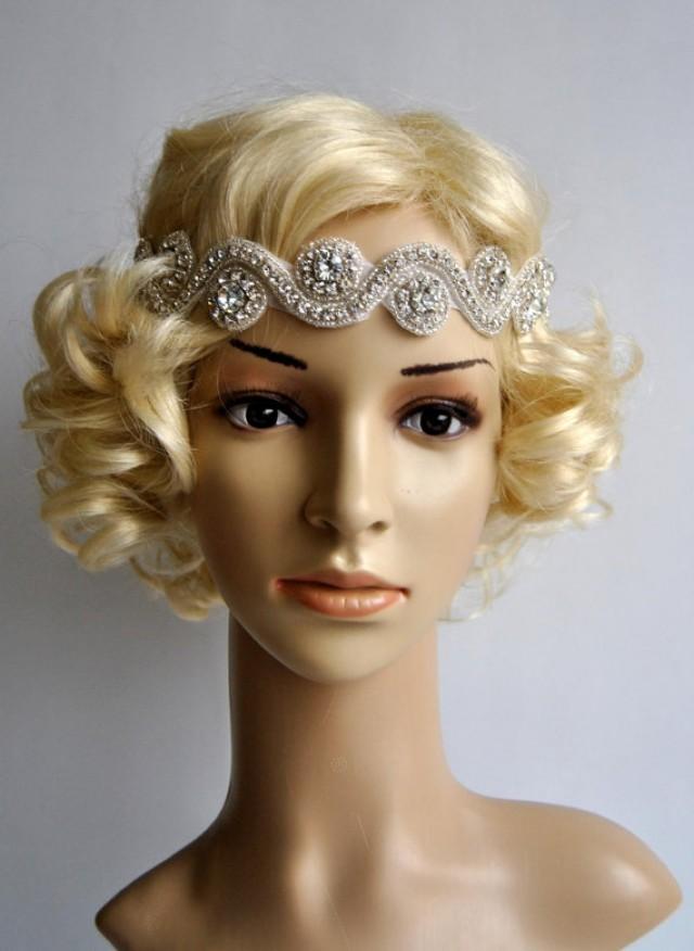 wedding photo - Rhinestone Headband, Wedding Headband, Crystal Headband, Wedding Headpiece, Halo Bridal Headpiece, 1920s Flapper headband