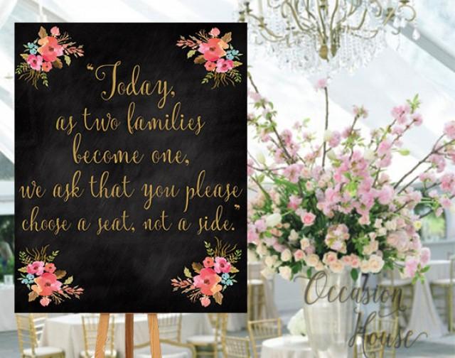 Today Two Families Become One We Ask The You Choose a Seat Not a Side Printable Printable Chalkboard wedding sign,16x20,Reception Sign,CSS02