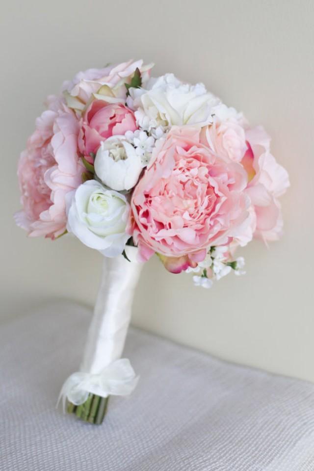 silk bride bouquet peony flowers pink peach spring mix silk bride bouquet peony flowers pink peach spring mix