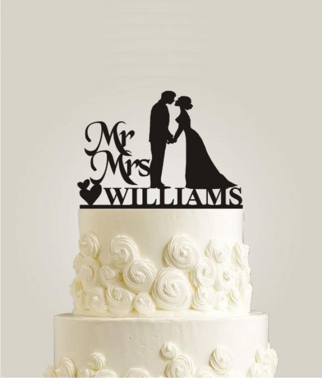 Mr and Mrs Williams Wedding Cake Topper, Personalized Last Name Bride and Groom, Custom Wedding Silhouette Couple Cake Decor