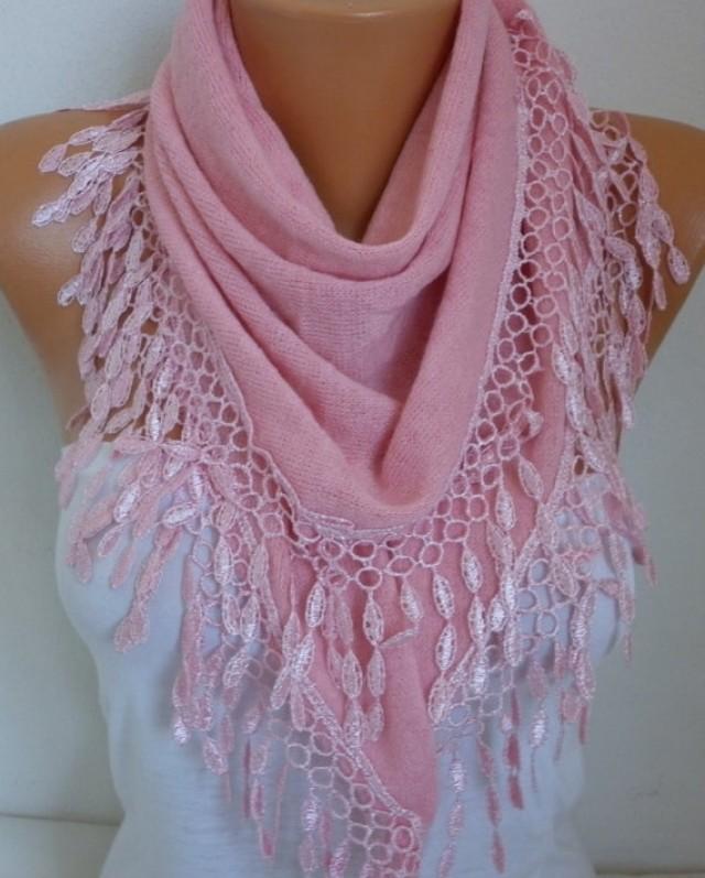 wedding photo - Pink Knitted Scarf Shawl Lace Oversized Bridesmaid Bridal Accessories Gift Ideas For Her Women Fashion Accessories Mother Day Gift
