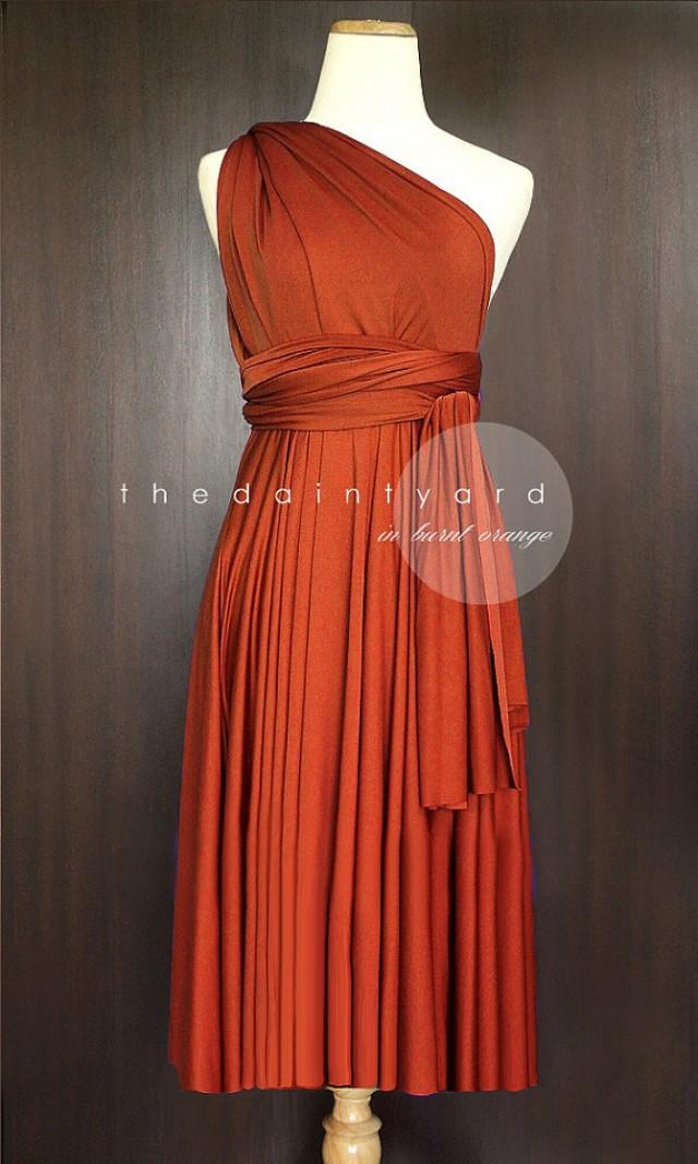Short Straight Hem Burnt Orange Bridesmaid Prom Wedding Infinity Convertible Wrap Dress Maid Of 