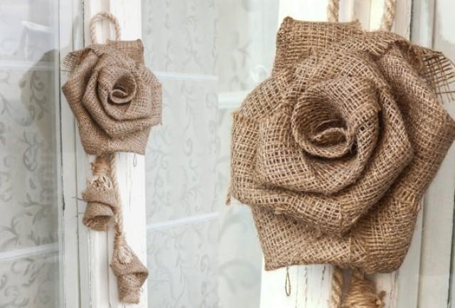 wedding photo - Set of 2 - Large Burlap Rose / Handmade Burlap Flower