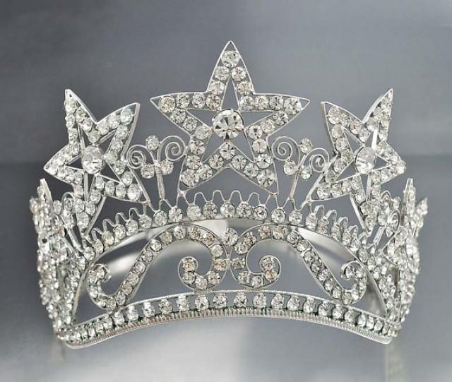 Art Deco Bridal Tiara, Crystal Star Tiara, Crystal Wedding Crown