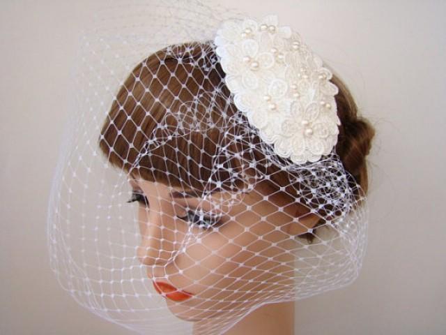 wedding photo - Birdcage Veil Hat - Veil Hat - Bridal Hat - Beaded Hat - Wedding Veil Hat - Teardrop Hat - Ivory Birdcage Veil - MATILDA