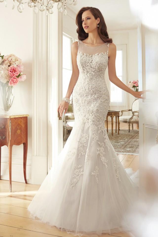 wedding photo - 2015 Trumpet/Mermaid Scoop Court Train Tulle Simple Wedding Gowns With Applique And Beads USD 279.99 - Cheappromprom.com