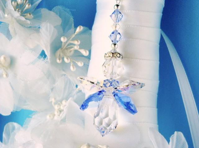 wedding photo - Something Blue Wedding Bouquet Charm Swarovski Crystal Angel Bridal Bouquet Charm