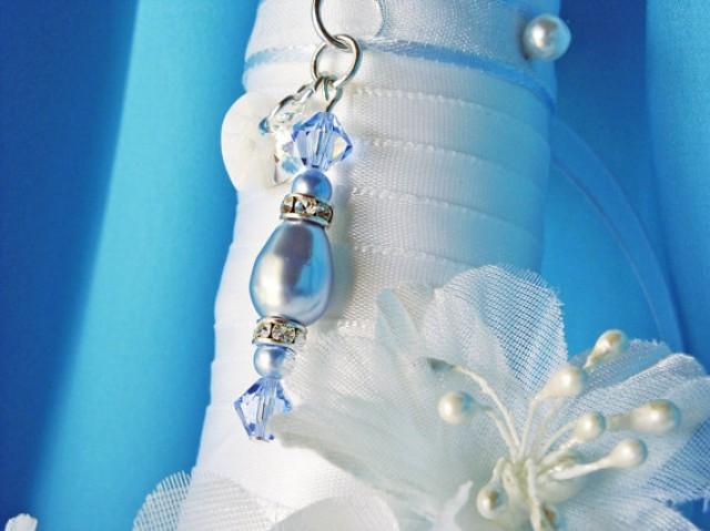 wedding photo - Something Blue Wedding Bouquet Charm Swarovski Crystals and Pearls