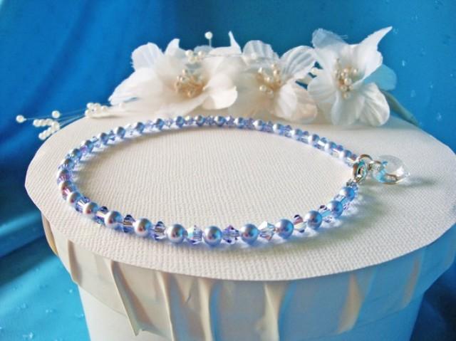 wedding photo - Something Blue Anklet Swarovski Crystal Wedding Jewelry Ankle Bracelet