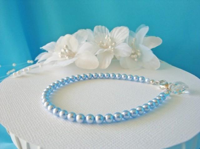 wedding photo - Something Blue Bracelet Swarovski Crystal Wedding Jewelry