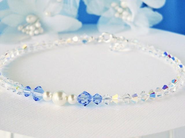 wedding photo - Something Blue Anklet Swarovski Crystal Wedding Ankle Bracelet Jewelry