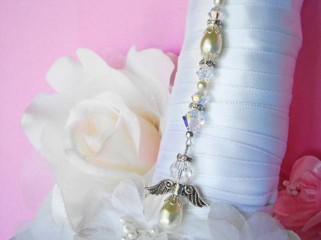 wedding photo - Ivory Wedding Angel Bouquet Charm Swarovski Crystals and Pearls Bridal Bouquet