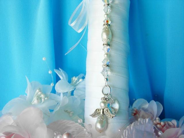 wedding photo - White Wedding Bouquet Charm Swarovski Crystal and Pearl Angel Bridal Bouquet