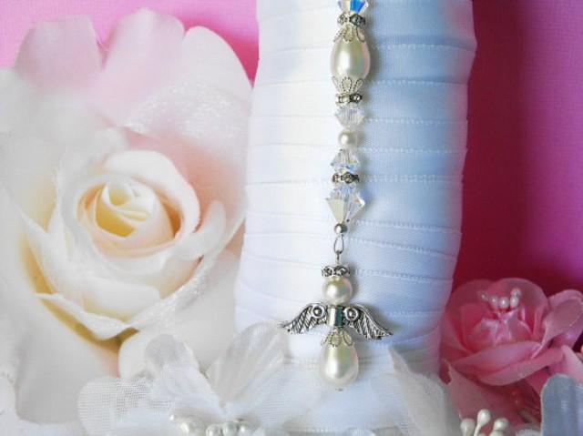 wedding photo - White Wedding Bouquet Charm Swarovski Crystal and Pearl Bridal Bouquet Angel