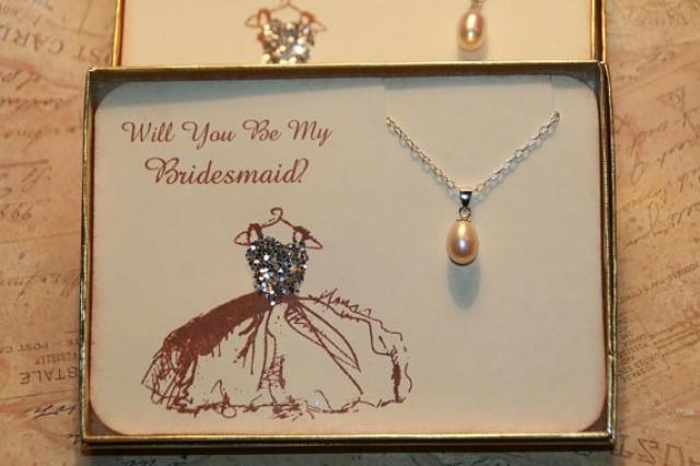 wedding photo - Will You Be My Bridesmaid, Bridesmaid Gift,  Wedding Bridesmaid Jewelry Card, Bridesmaid Thank you,  Pearl Necklace Bridal Party Gift