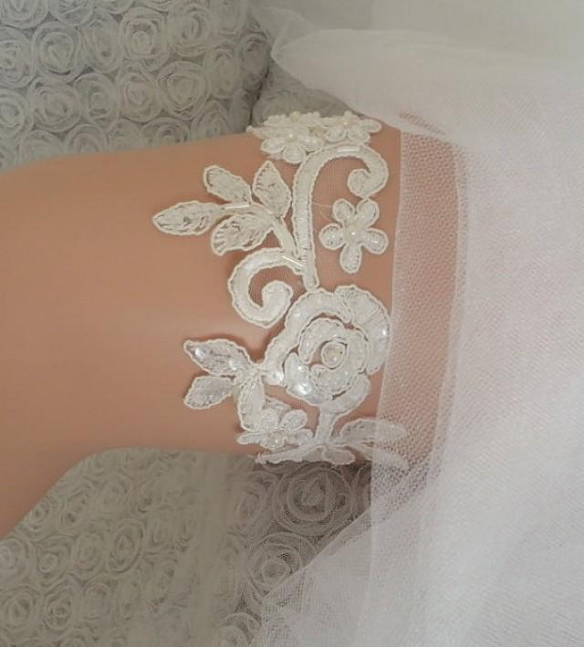 Beaded Ivory garter lace garter flower modern garter Lolita prom bridesmaid bridal garter burlesque garter free ship