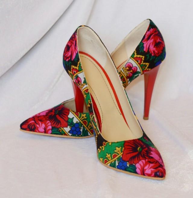 Stiletto Shoes in handmade Stiletto Red shoes Stiletto Flower Pumps Shoes