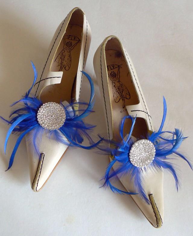 cobalt blue shoe clips - blue wedding shoeclips - large rhinestone shoe clips