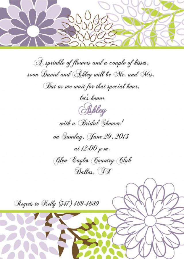 Bridal Shower Invitation Lavender and Green Floral -  Bachelorette Party, Rehearsal Dinner, Birthday Party, Printed