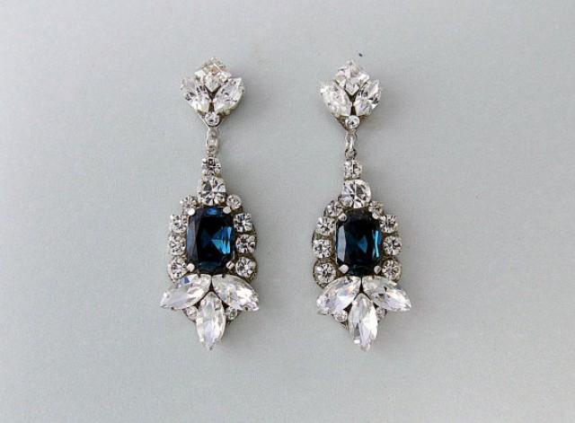 wedding photo - Wedding Earrings - , Gatsby Earrings, Sapphire Earrings, Vintage Style, Swarovski Crystals, Art Deco Style, Bridal Earrings - ROSAMUND