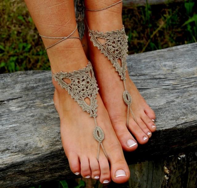 wedding photo - Crochet Beach Barefoot Sandals, Wedding Accessory