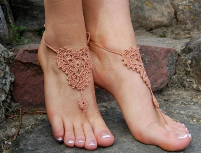 wedding photo - Crochet Beach Barefoot Sandals, Wedding Accessory